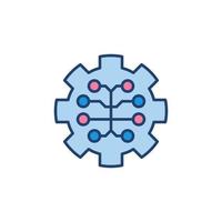 Digital Brain in Cog-Wheel colored vector icon. AI symbol