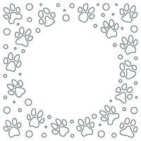 Pet Paw Footprints Round Minimal Frame in outline style vector