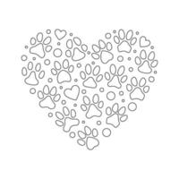 Paw Prints Heart vector simple illustration in thin line style