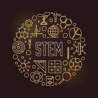 STEM round golden banner - vector illustration in thin line style