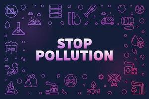 Stop Pollution thin line colored horizontal Frame. Vector illustration