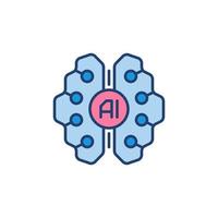 Digital AI Brain colored vector icon. Artificial Intelligence symbol