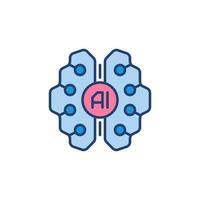 Digital AI Brain colored vector icon. Artificial Intelligence symbol