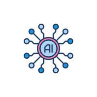 Cyber AI Brain colored vector icon - Artificial Intelligence sign