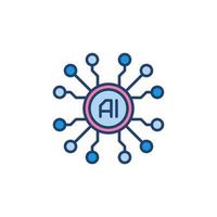 Cyber AI Brain colored vector icon - Artificial Intelligence sign