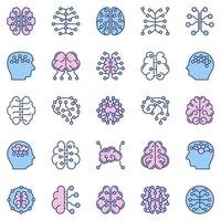 conexiones de neuronas en iconos de colores de sinapsis de vector cerebral