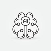 AI Brain thin line icon - vector Deep Learning concept symbol