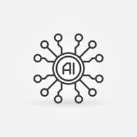 AI Cyberbrain thin line icon - vector Artificial Intelligence symbol
