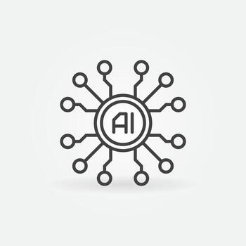 ai cyberbrain icono de línea delgada - vector símbolo de inteligencia artificial