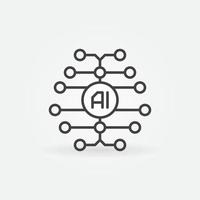 Digital Brain outline icon. Vector AI concept line symbol