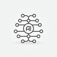 Digital Brain outline icon. Vector AI concept line symbol