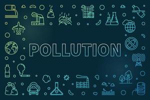 Pollution thin line colored creative horizontal Frame - Vector concept illustration