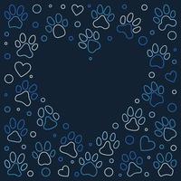 huellas de pata de mascota marco en forma de corazón - fondo de huellas de animales vector