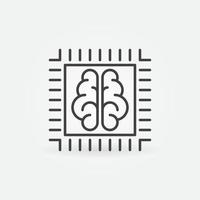 AI Processor CPU with Brain outline icon. Vector concept symbol