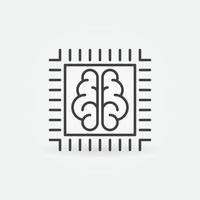 AI Processor CPU with Brain outline icon. Vector concept symbol