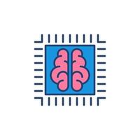 AI Processor or Chip with Brain colored vector icon