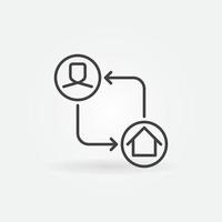 hombre y casa conectados con el icono del concepto de vector de flechas