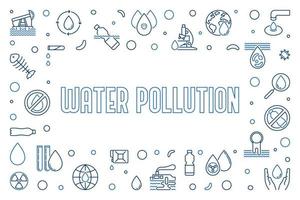 Water Pollution line horizontal Banner. Vector Waste Water illustration