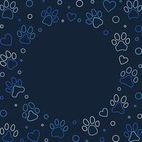 Vector blue Frame with Paw Print and Heart outline symbols