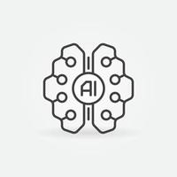 Digital AI Brain line icon - vector Artificial Intelligence sign