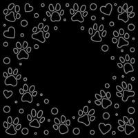 Vector Frame made of Pet paw Prints and Hearts line symbols