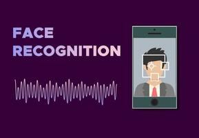 Face recognition. Mobile phone with program of face recognition on the screen. Vector illustration.