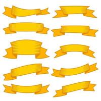 Set of ten yellow ribbons and banners for web design. Great design element isolated on white background. Vector illustration.