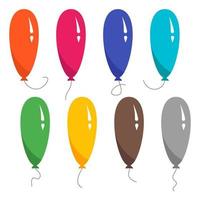 Set of eight colorful balloons with a string isolated on white background. Vector illustration