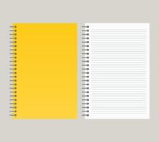 Notepad with a yellow cover and with a binding from left side. Vector illustration