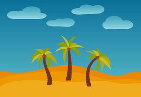 Cartoon nature landscape with three palms in the desert. Vector illustration.