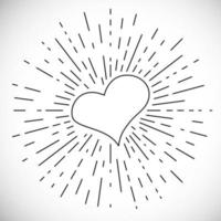 Heart with Hand Drawn Vintage Bursting Rays vector