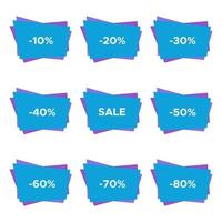 Set of nine sale stickers with different discount values. Sale label template. Vector illustration