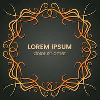 A square golden monogram element on a dark background. Vector illustration.
