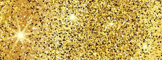 Golden glittering background with gold sparkles and glitter effect. Banner design. Empty space for your text. Vector illustration