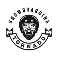 deporte de invierno retro vintage snowboard de esquí o emblema de aventura, logotipo, insignia, etiqueta. marca, cartel o impresión. arte gráfico monocromático. estilo grabado en madera. vector