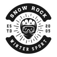 deporte de invierno retro vintage snowboard de esquí o emblema de aventura, logotipo, insignia, etiqueta. marca, cartel o impresión. arte gráfico monocromático. estilo grabado en madera. vector