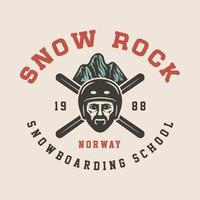 deporte de invierno retro vintage snowboard de esquí o emblema de aventura, logotipo, insignia, etiqueta. marca, cartel o impresión. arte gráfico monocromático. estilo grabado en madera. vector