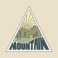 bonita vista de las montañas línea mono ilustración gráfica arte vectorial diseño de camiseta vector