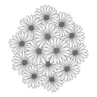 chamomile and daisy flower coloring page design with detailed line art vector graphic