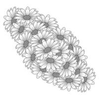 chamomile and daisy flower coloring page design with detailed line art vector graphic