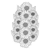 girasoles dibujando vector de arte lineal de flor colorante antiestrés en blanco y negro para adultos