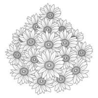 girasoles dibujando vector de arte lineal de flor colorante antiestrés en blanco y negro para adultos