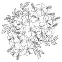 ilustración de página para colorear de flores de hibisco con hojas de hibisco hawaiano y rosa de sharon vector