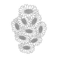 flower coloring page hand drawing line art of black flower with decorative design for print vector