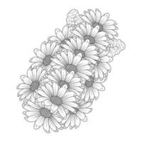 chamomile and daisy flower coloring page design with detailed line art vector graphic