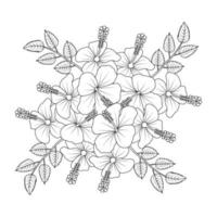 hibiscus flowers coloring page illustration with hawaiian hibiscus leaves and outline rose of sharon vector