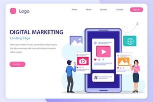 Digital marketing landing page website flat vector template