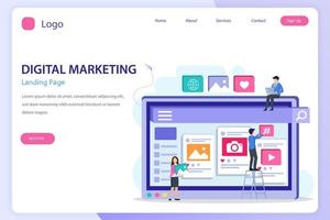 Digital marketing landing page website flat vector template