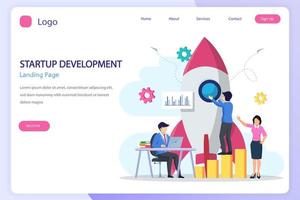 Startup launch concept. Development process, Innovation product, creative idea landing page website flat vector template