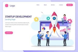 Startup launch concept. Development process, Innovation product, creative idea landing page website flat vector template